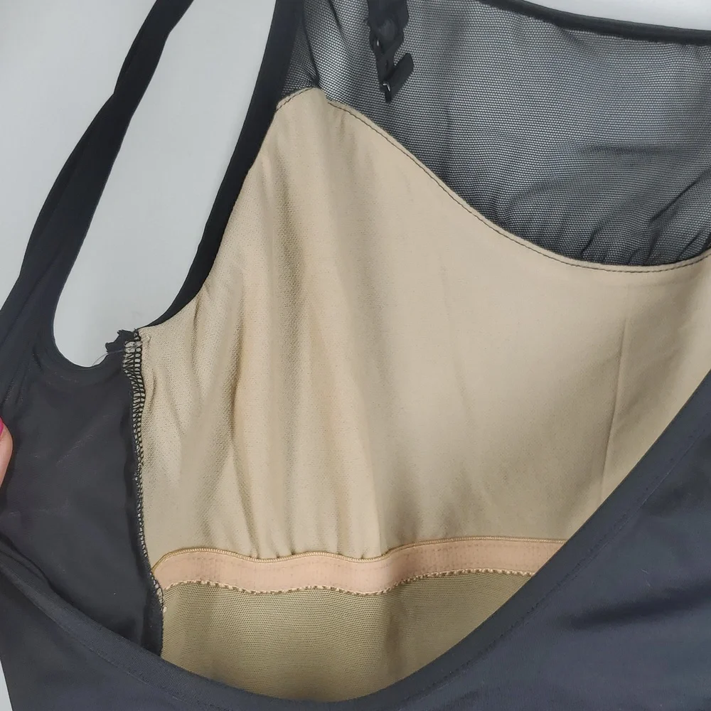 Vintage Carabella Black Mesh One-Piece Swimsuit Size 14 Sheer Panel Bathing Suit - Picture 9 of 12